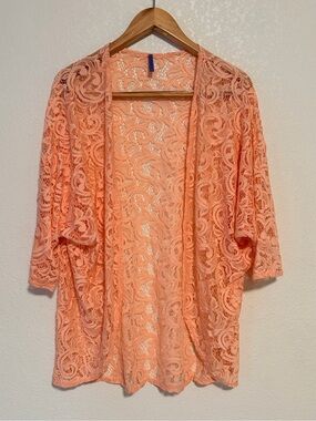 Bluebell Peach Lace Open-Front Kimono Cardigan